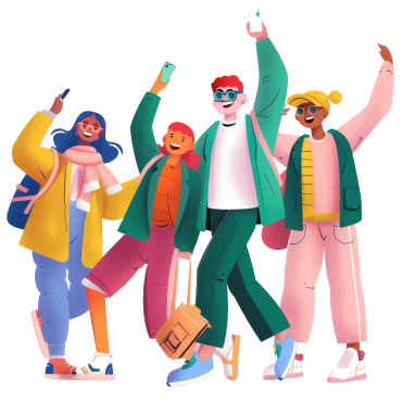 an illustration of a group of people being happy